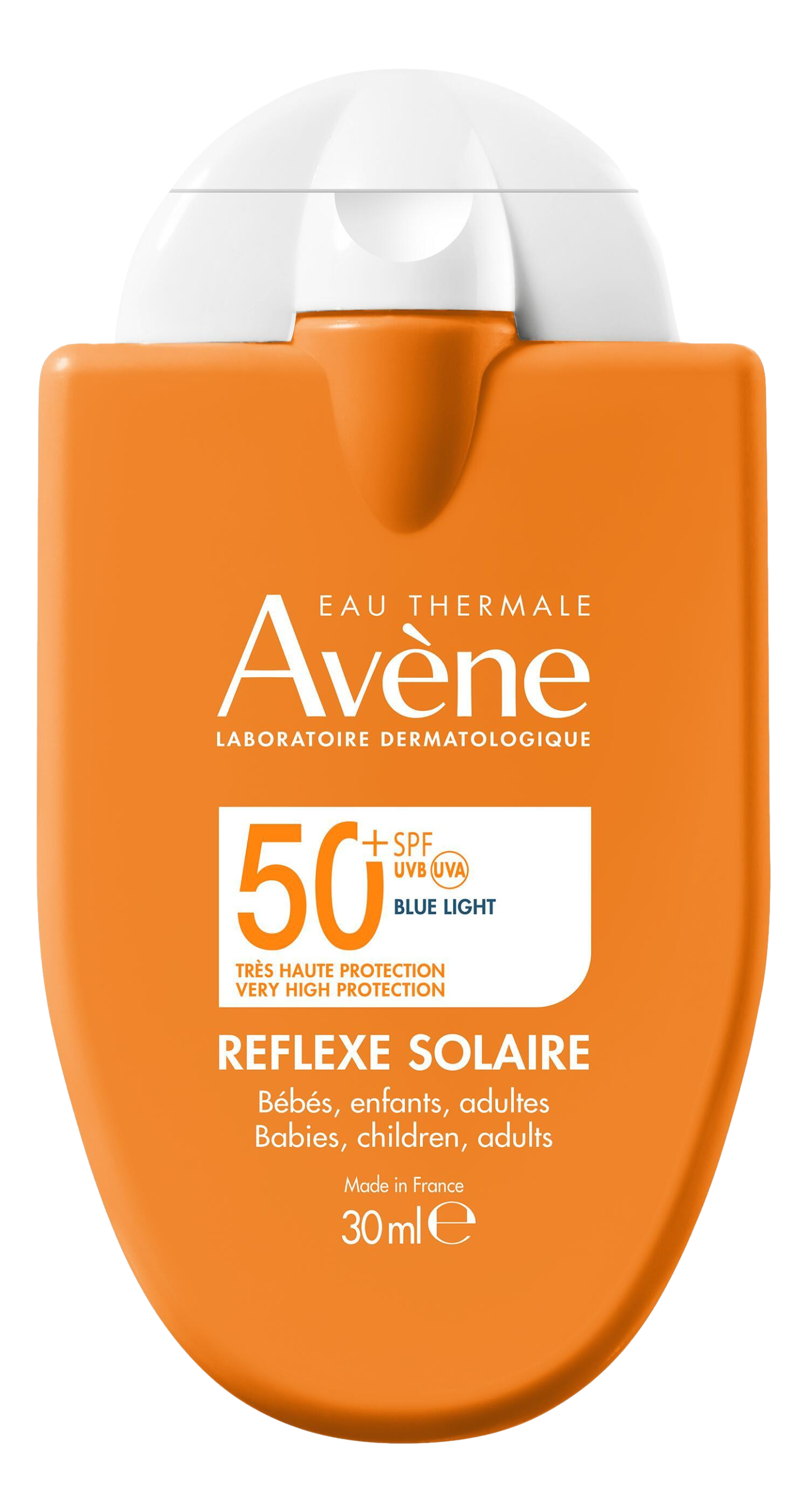 Réflexe solaire 50+ 30 ml Conçu pour la protection du visage et du corps de toute la famille, Réflexe solaire 50+ offre aux peaux les plus sensibles une très haute protection solaire contre les UVA, les UVB et la lumière bleue (HEVL). Sa très haute toléra